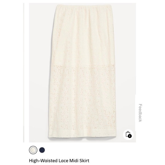 Old Navy Womens XL Lace Overlay Midi Skirt Cream Elastic Waist - Picture 2 of 9